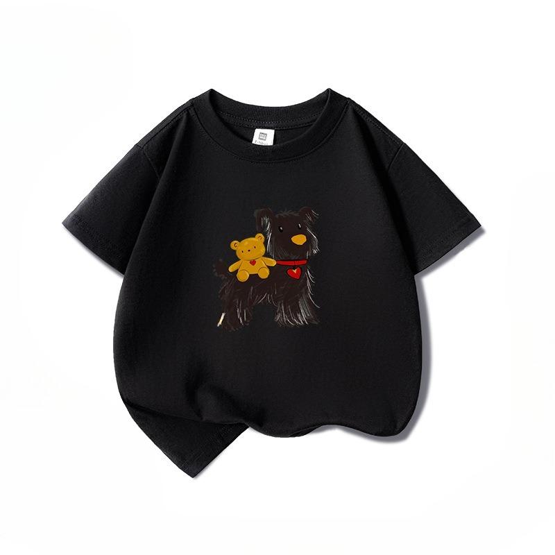 Summer Kids T Shirt with Dog Print Short Sleeve Round Neck Tee for Girls Kids Clothes Girls Clothes