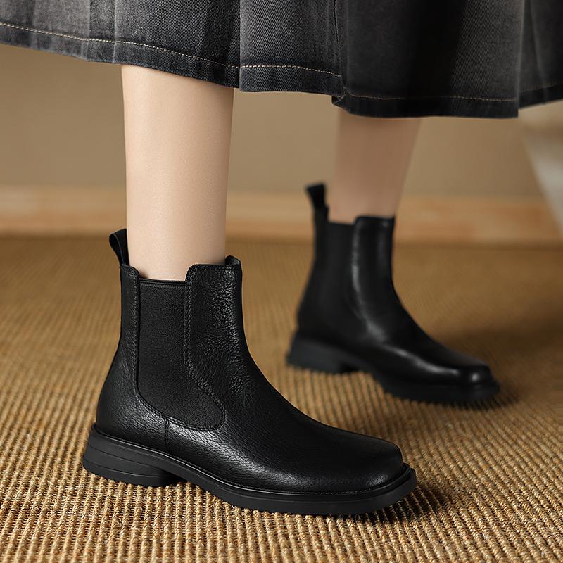 2025 Winter/Autumn Chelsea Boots Genuine Leather Shoes for Women Retro Boots Round Toe Ankle Boots British Style Women Shoes
