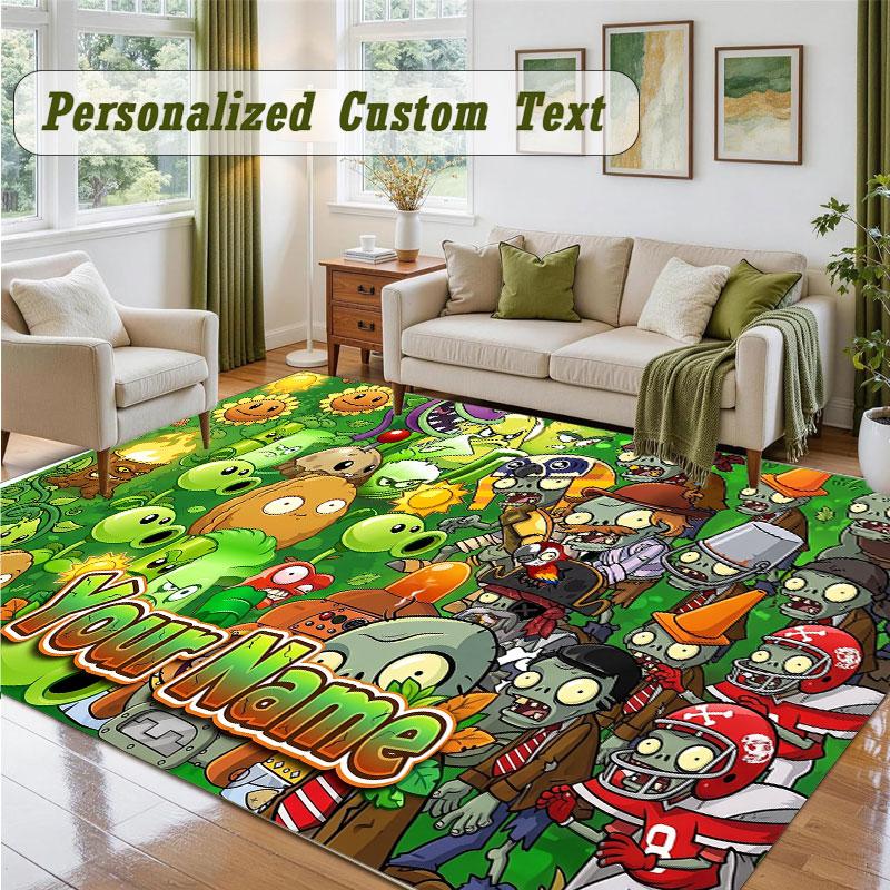 Crystal Velvet Square Rug Custom NamePlants vs. Zombie Pattern Non Slip Home Floor Decor Rug