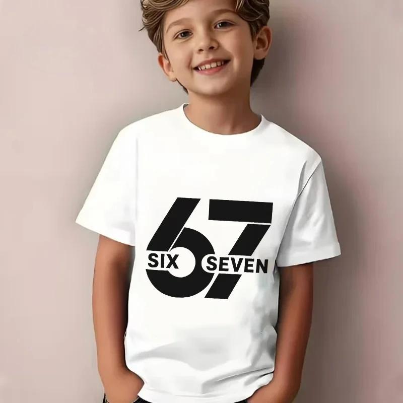 SIX SEVEN Kids Cotton TShirtAdult Boys Girls Family Matching Casual TeeCartoon Number Character Print 67 Years Birthday Tops