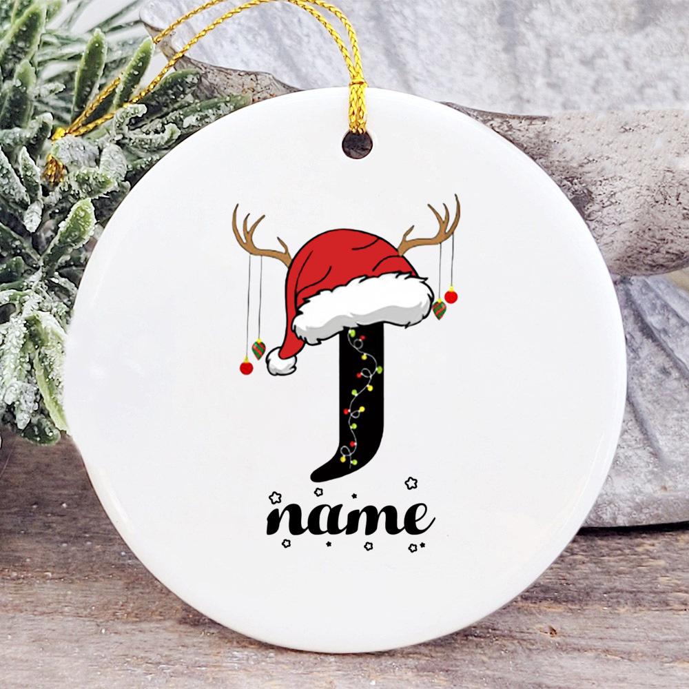 Baby's Christmas Ornament Personalized Initial with Name Ceramic Bauble Gift for Newborn Present for Baby Custom Xmas Decoration