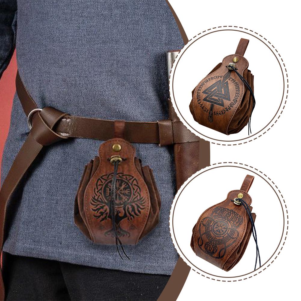 Artificial Leather Dice Bag Tray Design Viking Style Vintage Medieval Drawstring Pouch For D&D Role Playing Rpg Game Coin Purse Set