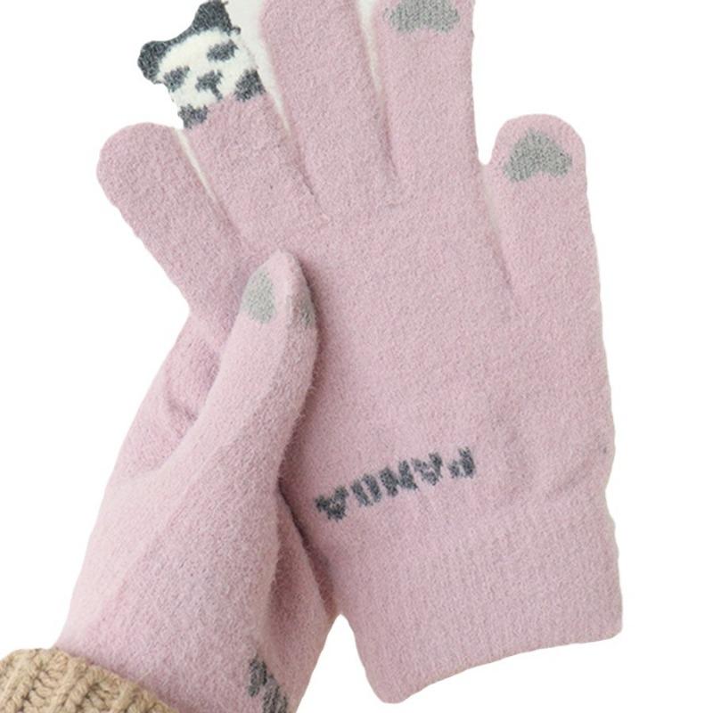 Panda Finger Warm Touch Screen Gloves Five Fingers Cartoon Cute Student Couple Riding Girl Autumn and Winter Cold Protection