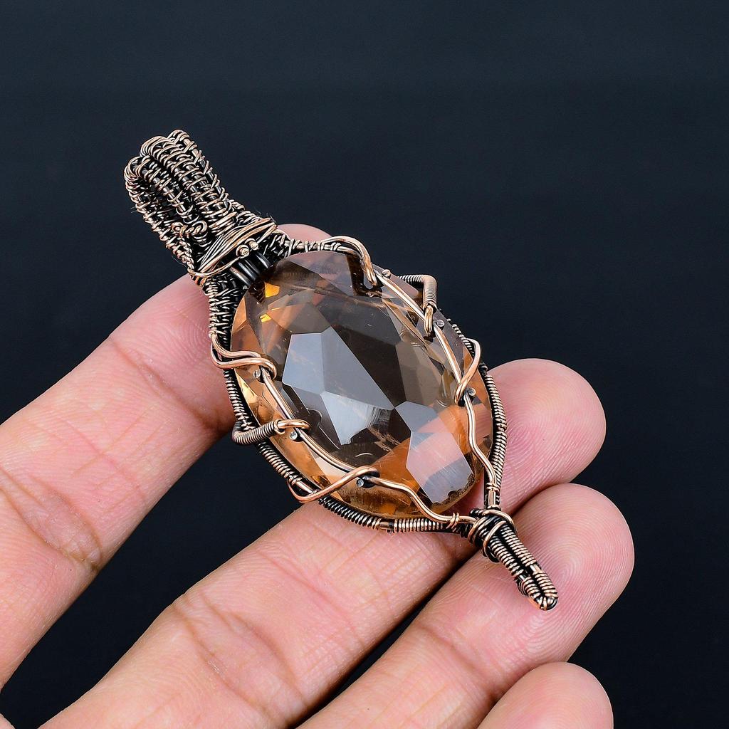 Morganite Pendant, Handmade Gemstone 999 Copper Wire Wrapped Pendant Antique Jewelry, For Engagement Gift