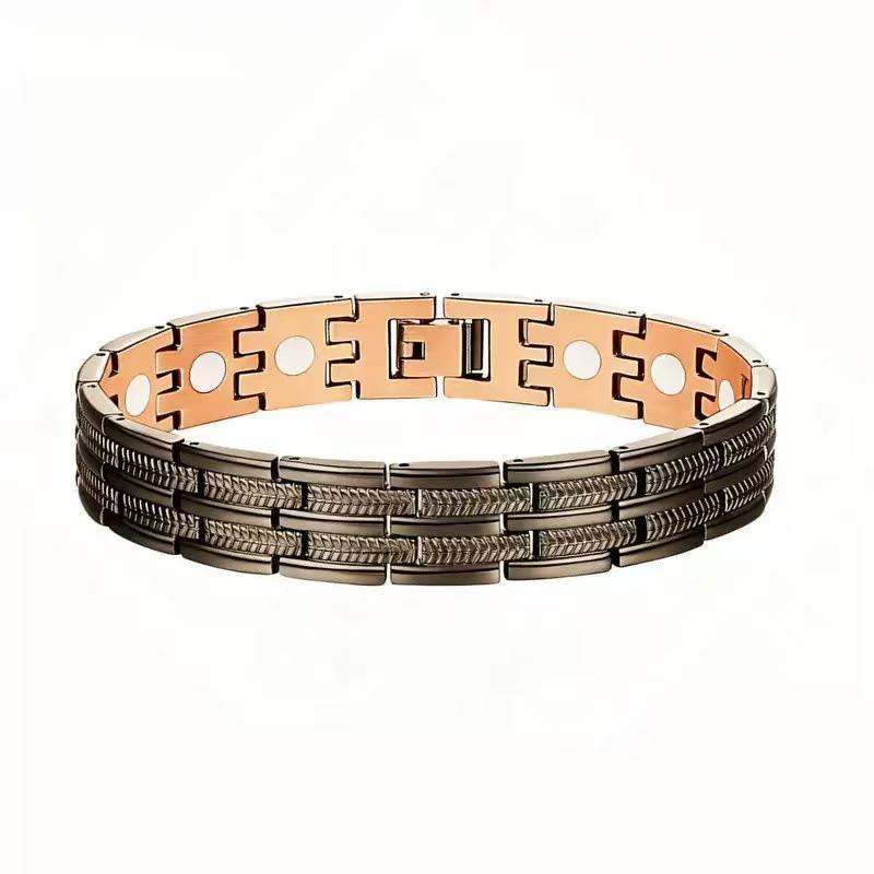 Antique Copper Magnetic Bracelet: Retro Fashion Three-Row Adjustable Couple Bangle