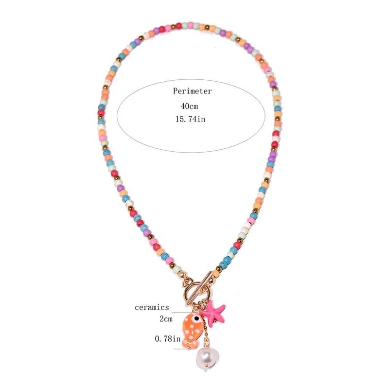 Fashion Ceramic Fish Pendant Necklaces for Women Girls Bohemian Colorful Beaded OT Chain Necklace Jewelry Accessories