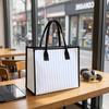 Light Blue Striped Canvas Tote Bag Fashion Casual Large Capacity Women Daily Handbag