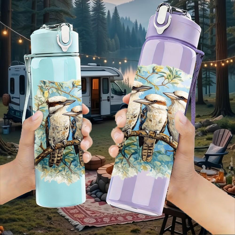 1PC Group Birds On Tree Branch Print 750ml Color Plastic Sports Water Bottle Leakproof Flip Straw Lid Suitable for Sports Office Home Use