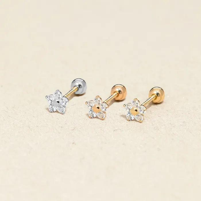 14K Mini Flower Cubic Piercing Earrings