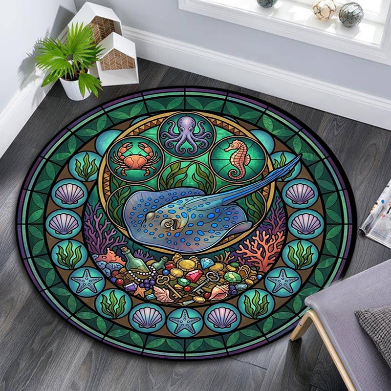 Oceanic Glass Round Area Rug Under Office Chairs Bedroom Living Room Home Decor