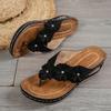 Ladies' Fashion Flip Flops | Casual Open-Toe Flat Sandals with Floral Decorations, Comfortable PU Sole, All-Season Wear | Standard Fit