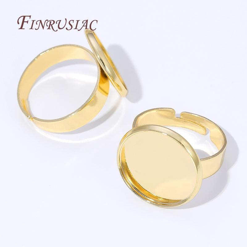 2/4/6pcs Adjustable 14K Gold Plated Open Ring Settings Blank Base Bezel Cabochons Rings For Jewelry Making DIY Finger Ring Blank