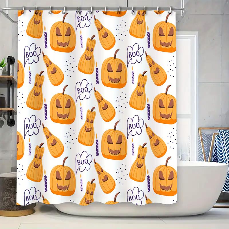 

Декор на Хэллоуин Шторка для душа Оранжевая тыква Фонарь Джека Слова BOO Напечатаны Водонепроницаемый Вкладыш для ванной Набор для Осенних Праздников 90x180cm