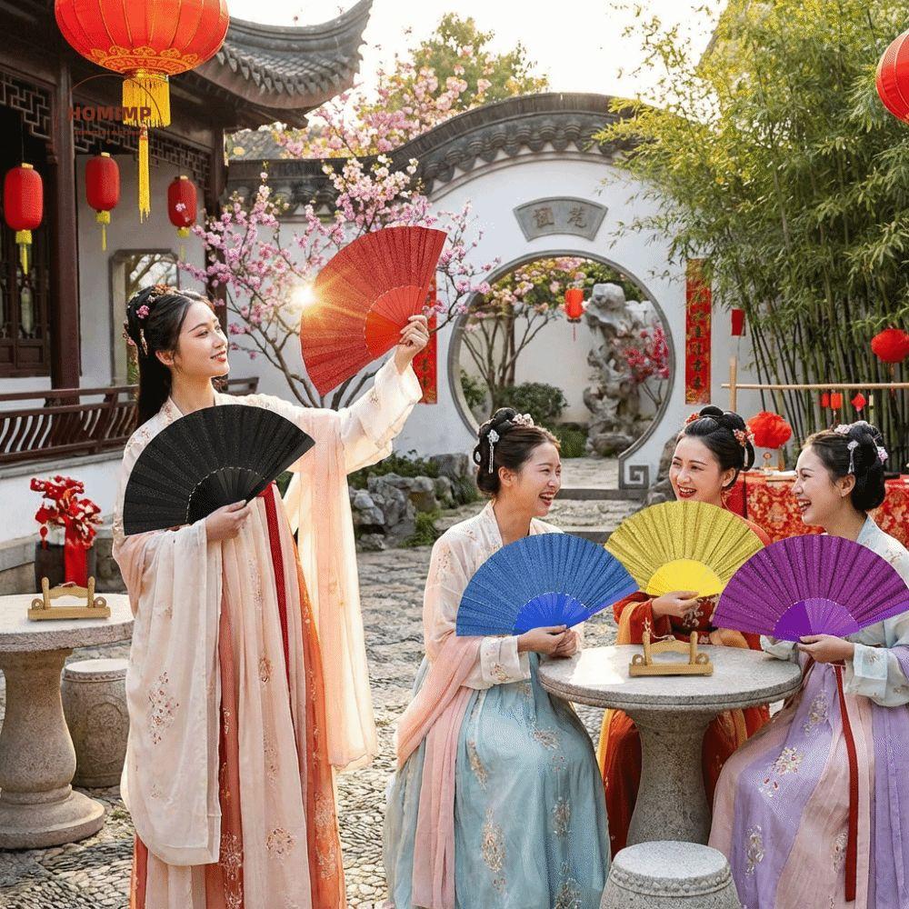 Photography Solid Color Folding Hand Fan Vibrant Decorative Plastic Glitter Fan Handheld Dance Fan Concerts