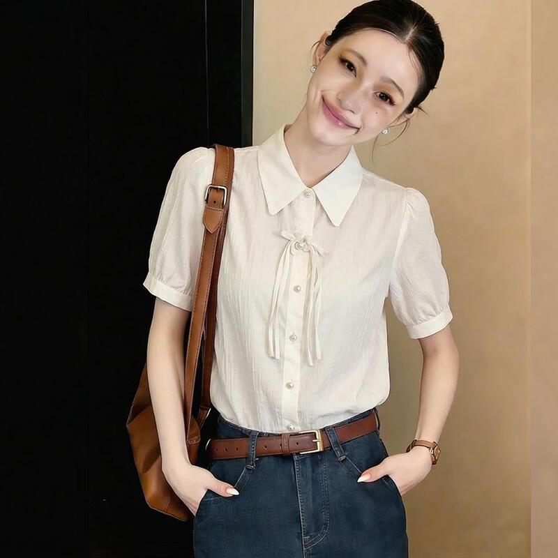 La Chapelle Women s New Chinese Style Puff Sleeve Shirt M белый