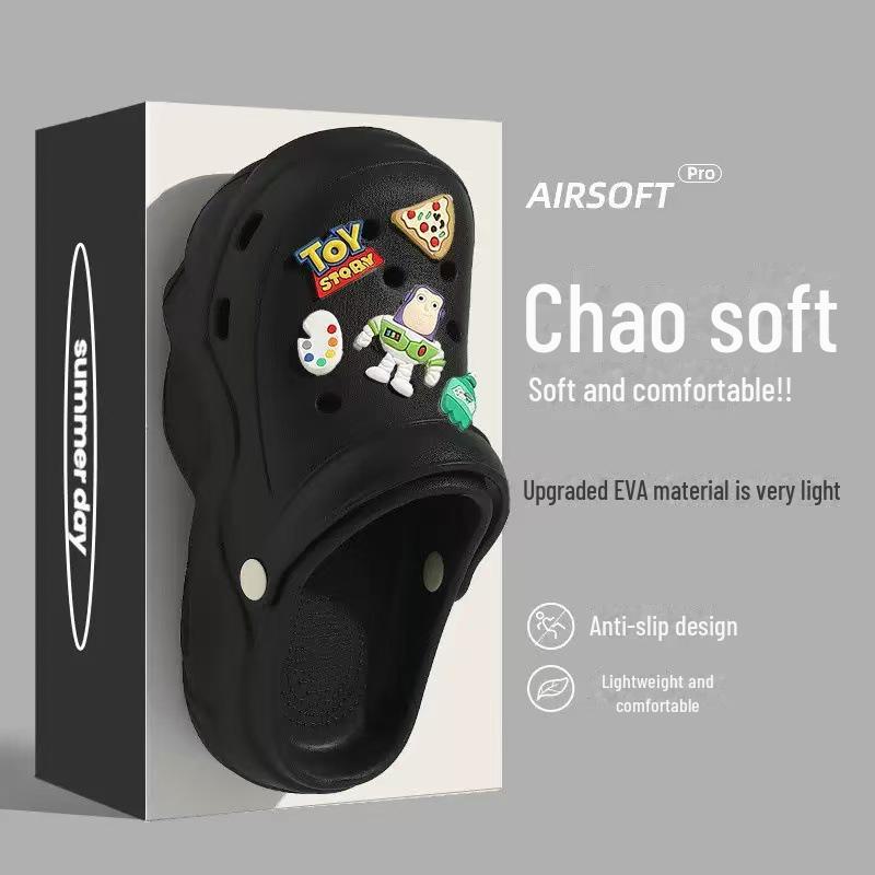 Damesandaler med tykk såle i EVA: Høydeøkende, sklisikre sko med deodoranthull for utendørs fritidsbruk