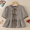 ZANZEA Women Plaid Print Casual Round Neck Short Sleeve Blouse
