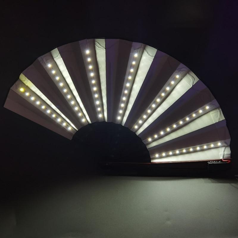 LED Performances Hand Fan Folding Hand Fan Chinese Handheld Glowing Fan with LED Light Dancing Props for Men Women
