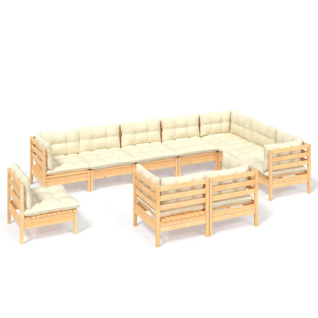 Vidaxl 10-Cz. Garden Lounge Set, Cream Cushions, Pine