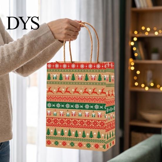 Reusable Holiday Gift Pouches 12PCS Christmas Paper Bags, Sturdy Festive Goodie Bags with Handle, Decorative Packaging for Presents And Party