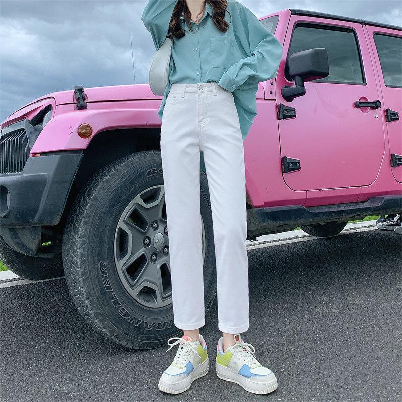 Weiße Zigarettenhose mit hohem Bund für Damen: Frühling 2025 Schlanke Koreanischer Stil Verkürzte Jeans
