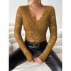 Ladies Elegant V-neck Fan-shaped Collar Solid Color Long-sleeved Slim Slimming Pullover Lace Blouse