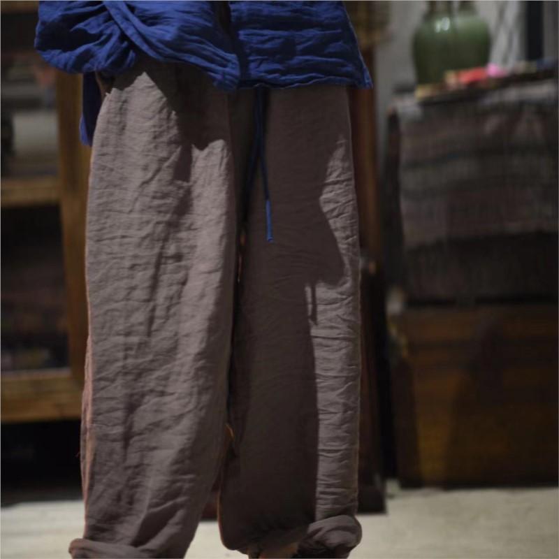 Johnature Niche Kontrastní Stahovací Šňůrka Vintage Ležérní Rovné Kalhoty Žena Jaro Vintage Módní Kalhoty