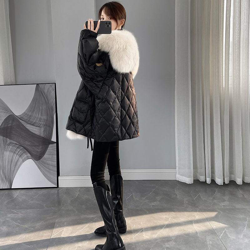 New Navy collar fur imitation fox hair long down cotton jacket women's winter tide