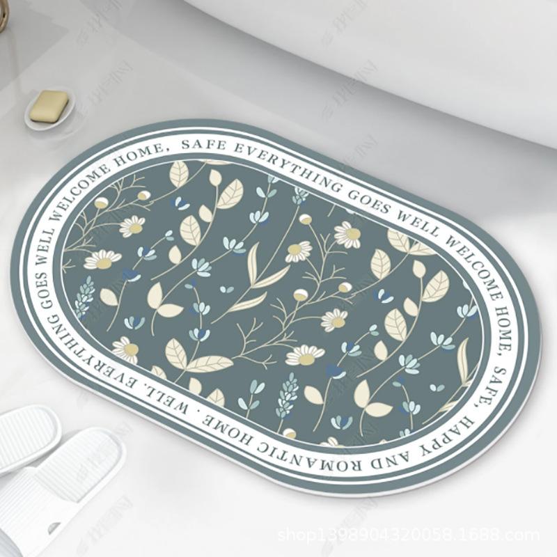Oval Bathroom Absorbent Carpet Bathroom Entrance Door Mat Minimalist Printed Bathroom Mat