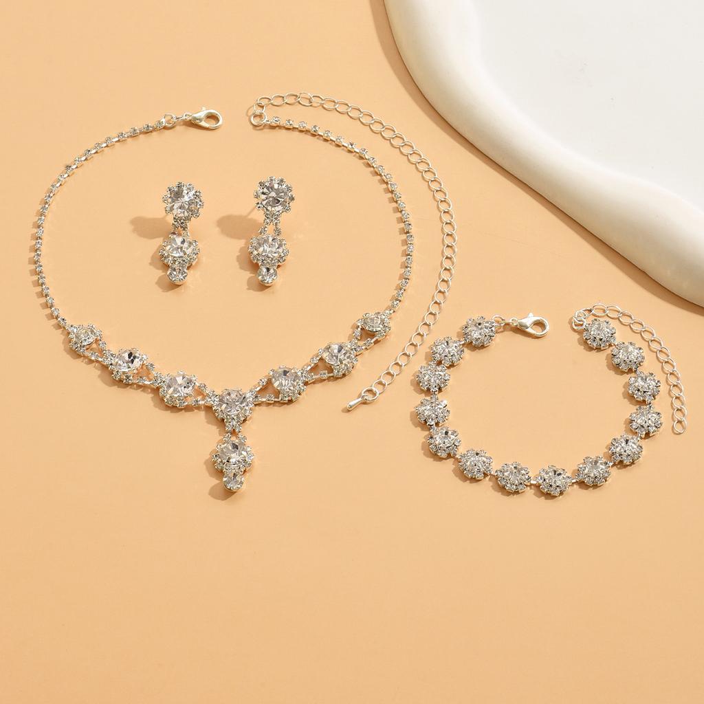 Rhinestone Women's Earrings Necklace JBracelet Ewelry Set Bride Wedding Accessorie