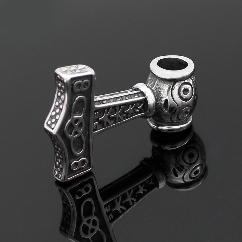 Titanium Steel Viking Thor's Hammer Pendant Necklace with Odin Symbol
