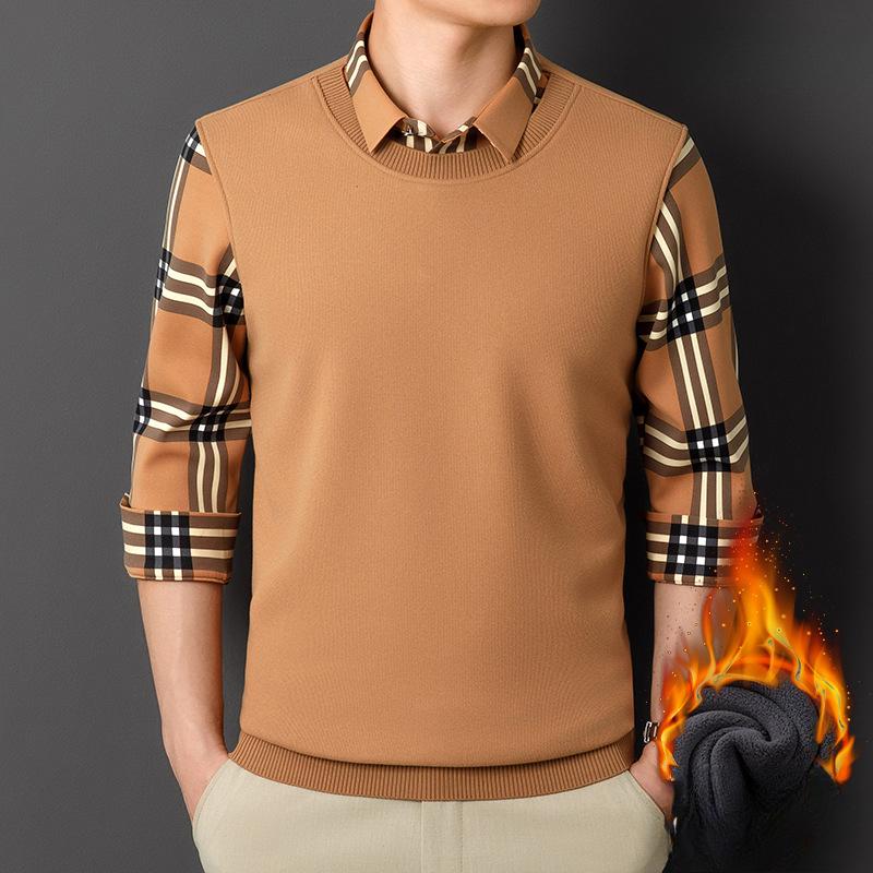 Zimowa Koszula Ciepły Sweter Fałszywa Dwuczęściowa Zakrywająca Głowę Pluszowa Pogrubiona Biznesowa Casual Bezszwowa Koszula Męska