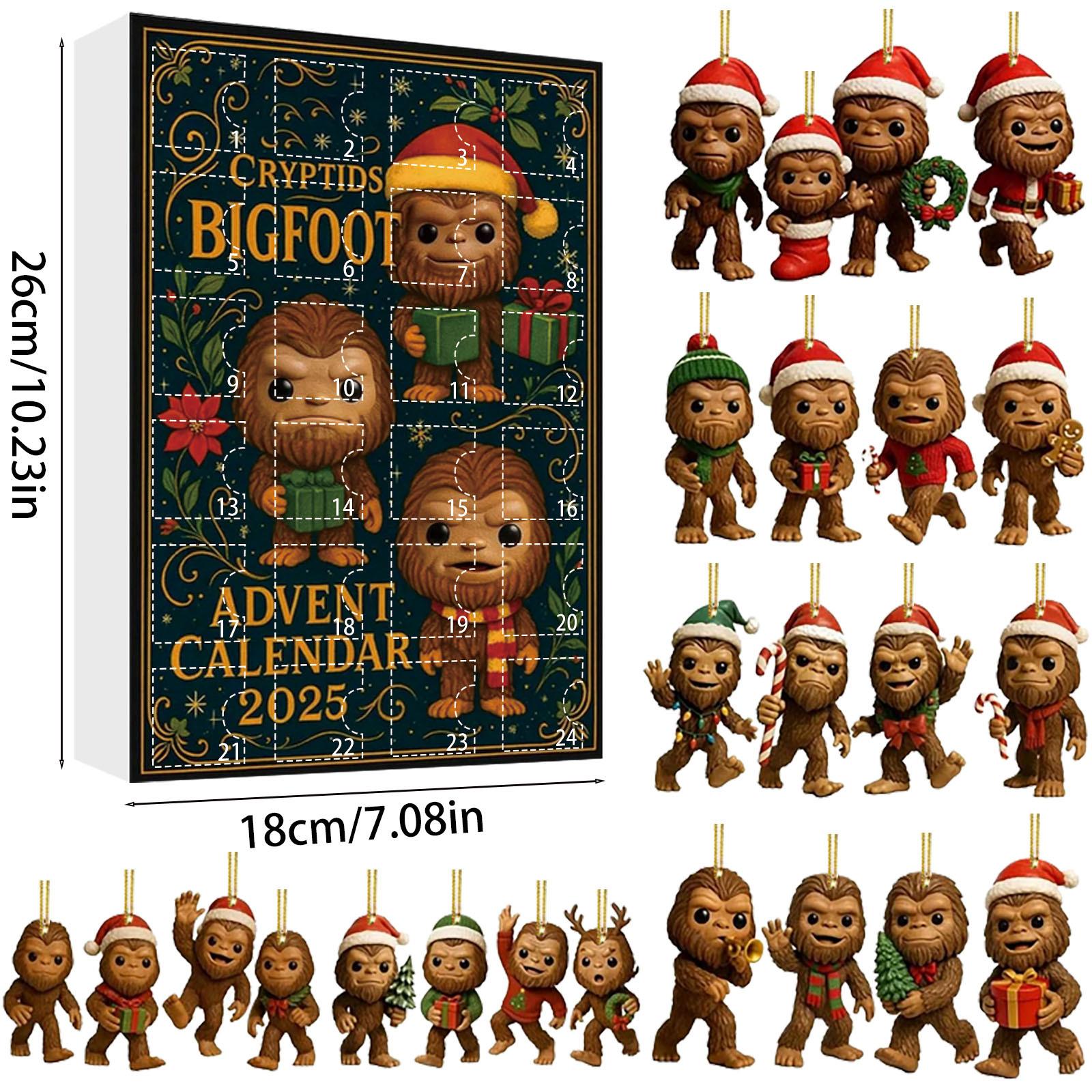 

Christmas Countdown Blind Box Bigfoot Pendant, Mysterious Creature Collector s Gift Box, Christmas Tree Pendant