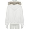 Vintage Streetwear Hoodie With Distressed Print Faux Fur Trim Unisex Oversized Dark Style