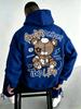 American Style Trendy Patched Stuffed Bear Sweatshirt with Back Print and Hooded Casual T-shirt for Both Men and Women