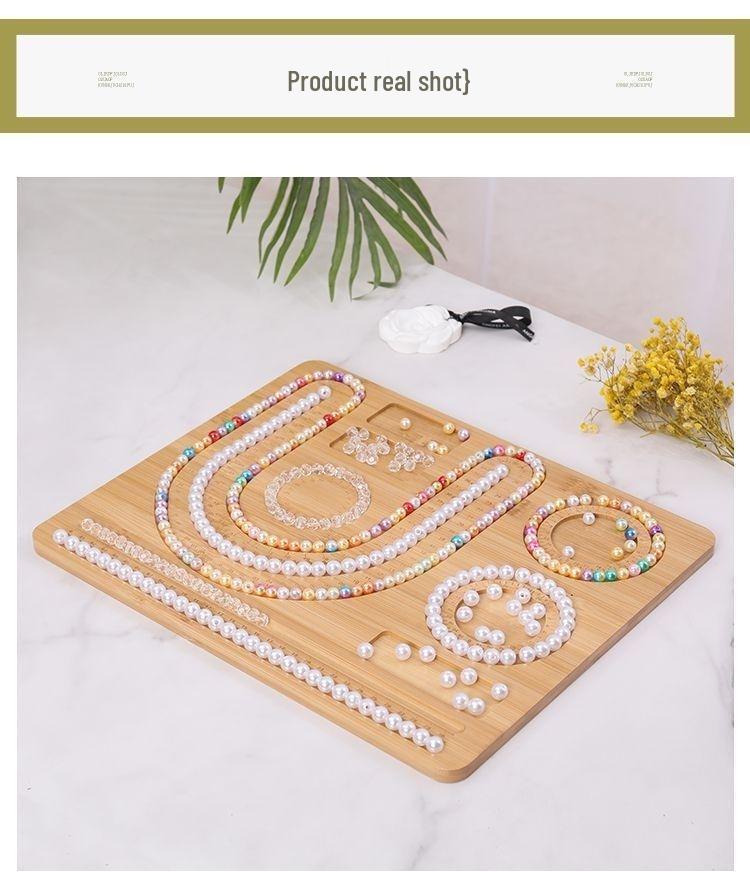 Plateau d'outils de conception de bijoux en bois massif avec échelle de mesure pour colliers de perles, perles en vrac et bracelets
