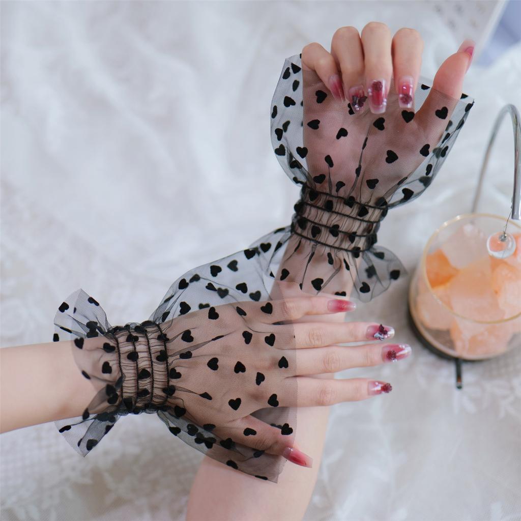 Heart Mesh Arm Sleeves For Nail Photography Breathable Sheer Fabric Elastic Cuffs Fashion Accessories