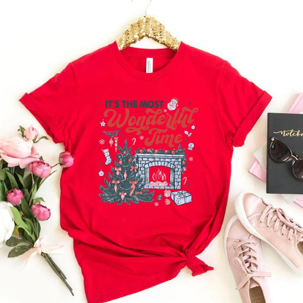Christmas Time Tshirt Its The Most Wonderful Time Shirt Vintage Christmas Tshirt Retro Christmas Tee Unisex Short Sleeves Tops