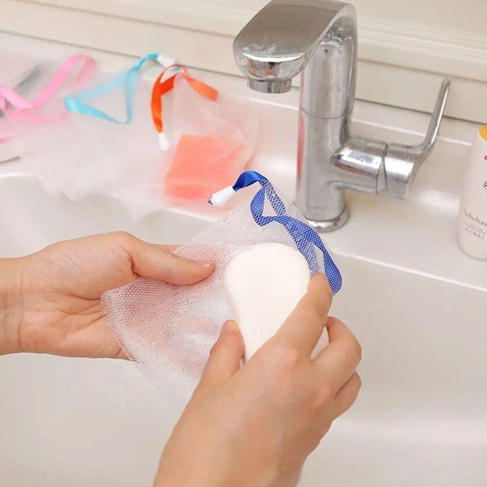 50Pcs Hangable Bath Foaming Mesh Bags with Drawstring Shower Gel Saver Pouch  for Facial Cleanser