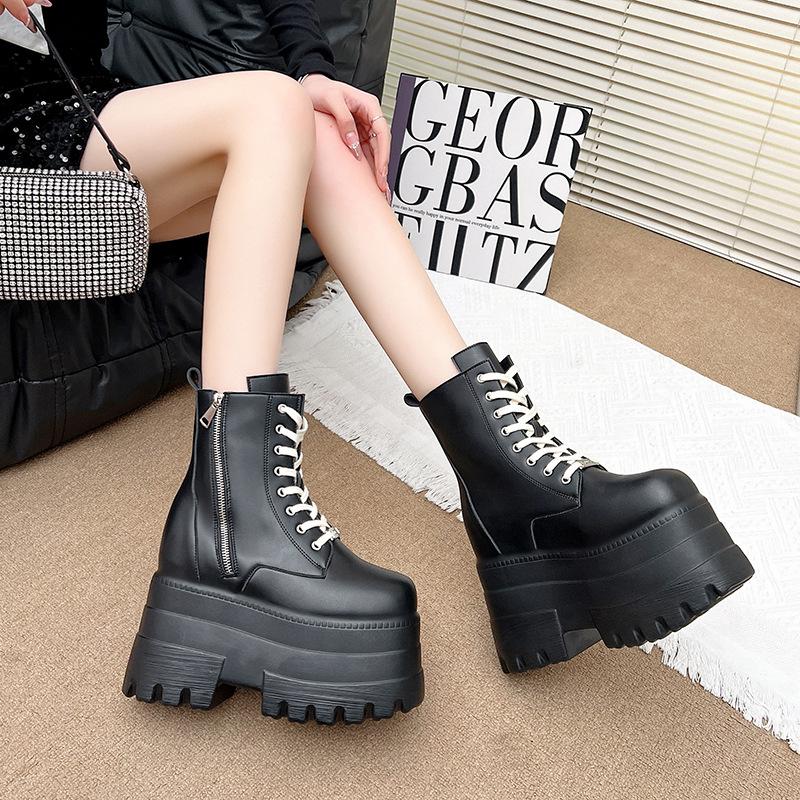cos heightening shoes 13cm heightening and showing legs thin platform shoes small British style platform short Martin boots