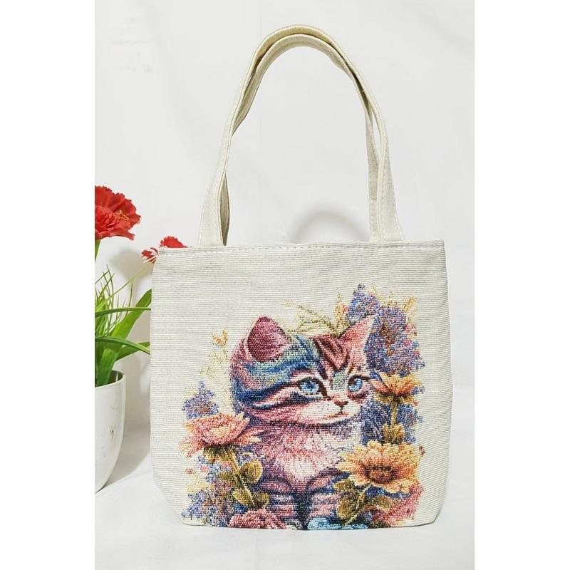 Small canvas bag double-sided embroidered tote bag elephant tote bag large capacity women's bag tote bag