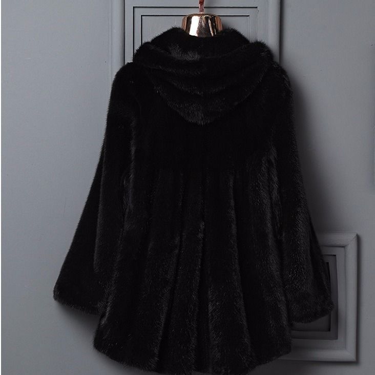 New imitation mink imitation fur coat imitation mink coat women's medium and long hooded waist pendulum imitation fur