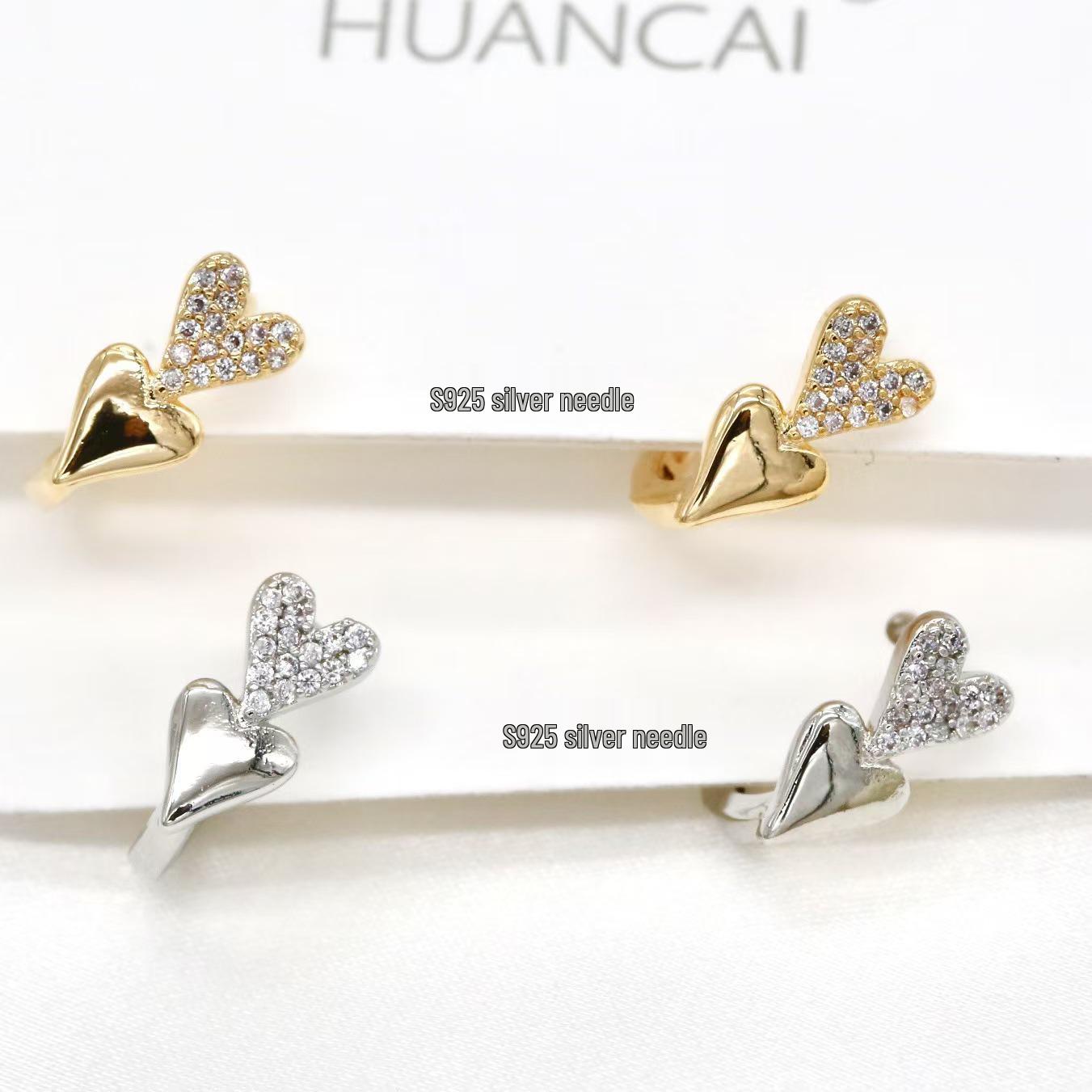 

S925 Silver Heart Zircon Stud Earrings Set - Simple & Elegant Women s Fashion