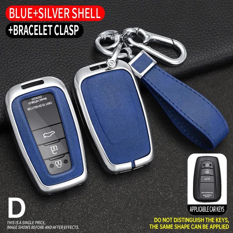Zinc Alloy + Leather Car Key Case for Toyota Corolla Hybrid 2021 Rav4 Land Cruiser Prado Camry Highlander Prius C-HR 2018+
