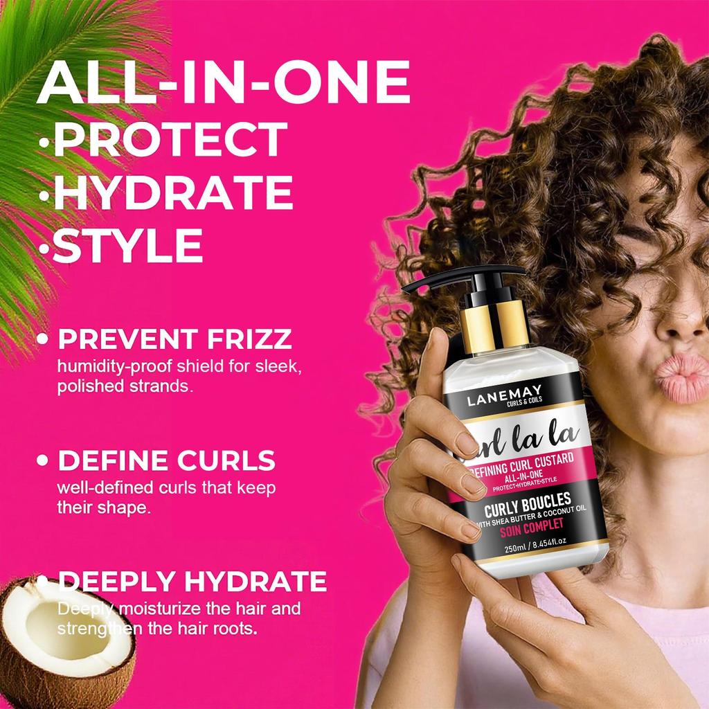 Curl Defining Cream-Deeply Hydrate And Moisturize-Prevent Frizz-Define Curls-Use For Hair Braid, Loc & Twist, 250ml