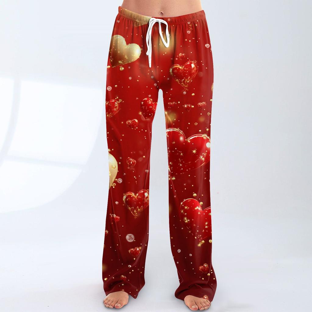 Womens Pajama Pants Sleepwear Casual Drawstring Elastic Waist Pants Comfy Straight Yoga Loose Trousers