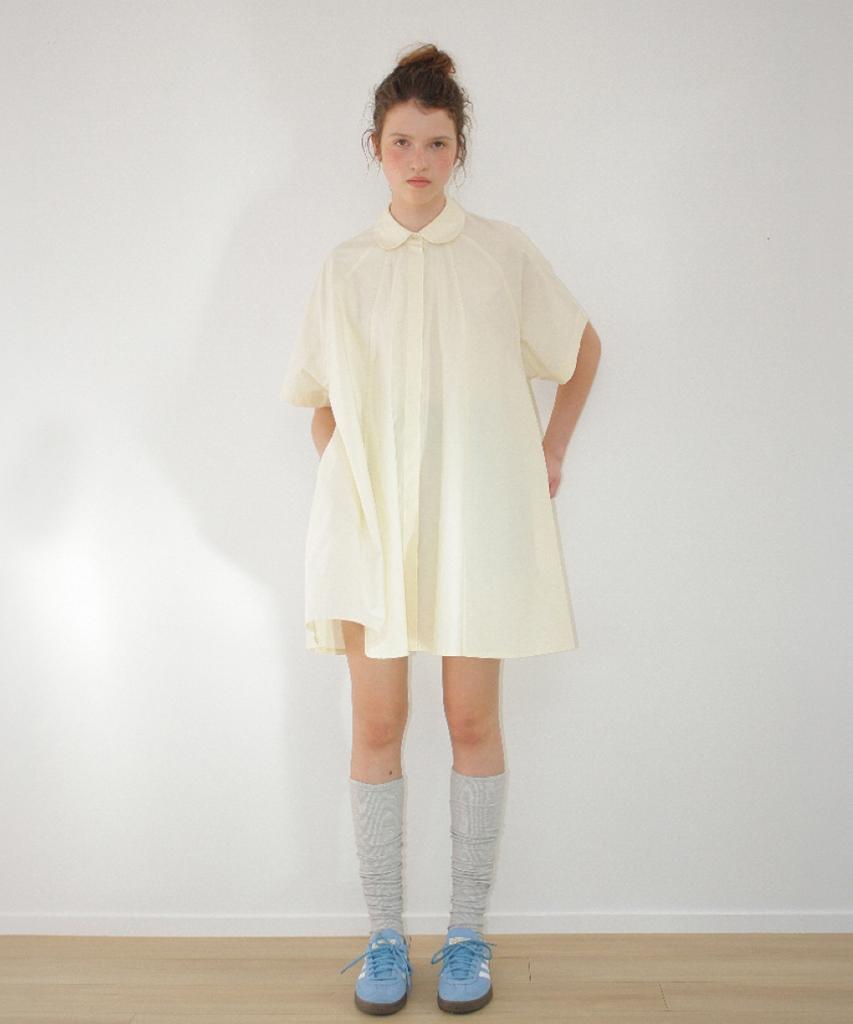 Ronron A Line Collar Shirt Dress Soft Yellow