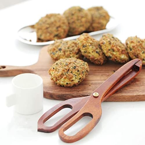 WDOPEN Bamboo Toasting Tongs - Wooden Toasting Tongs with Scissors, Wooden Kitchen Toasting Tongs with Clips, Food Tongs for Buffets and Bread, Wooden