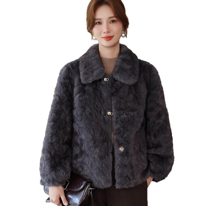 Today's New Mother Autumn and Winter Gold Mink Wear Fur In One of the Elderly Women's Woolen Coat
