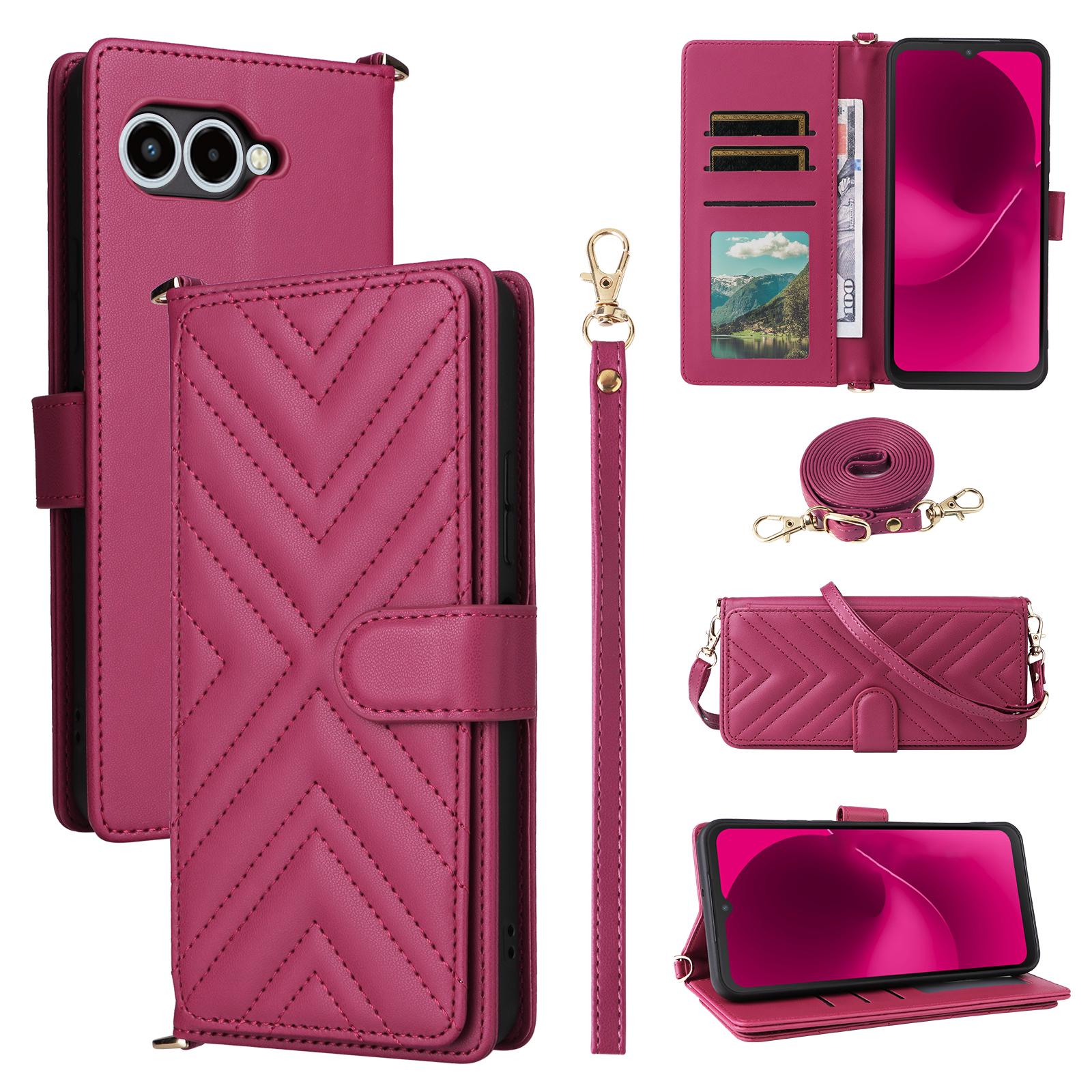 

For T-Mobile REVVL 8/T Phone 3 Case with Shoulder/Wrist Strap Leather Phone Cover Stand Wallet